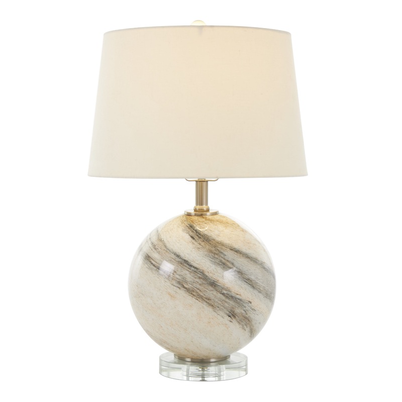 Round Beige and Brown Marbled Glass Table Lamp