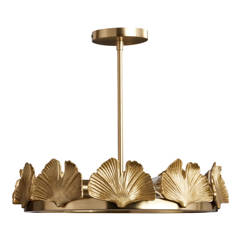 Round Gold Metal Ginkgo Leaf 3 Light Chandelier