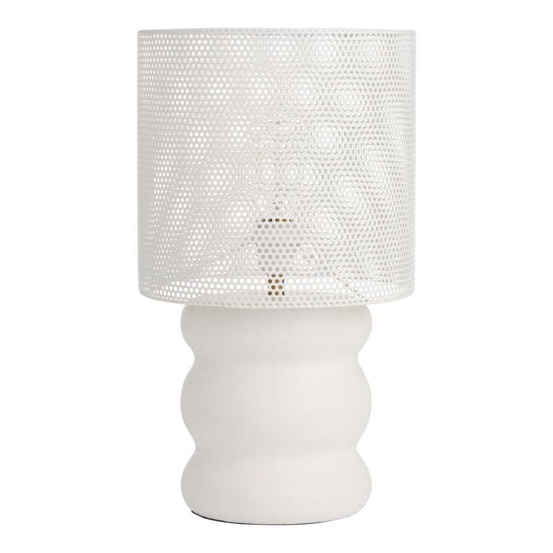 Round White Ecomix and Punched Metal Drum Table Lamp
