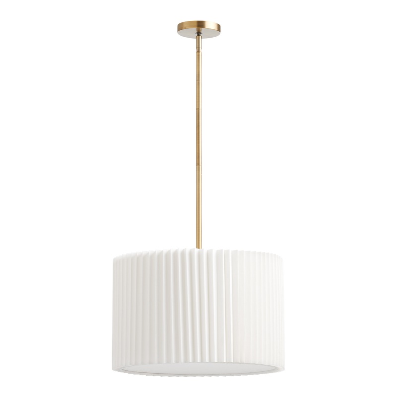 White Linen Pleated Drum Pendant Lamp
