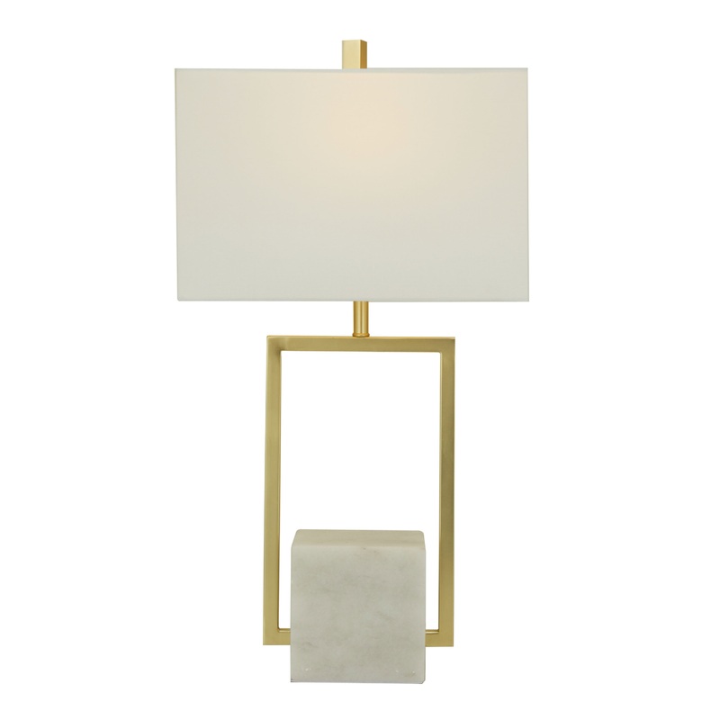 White Marble and Gold Metal Geo Modern Table Lamp