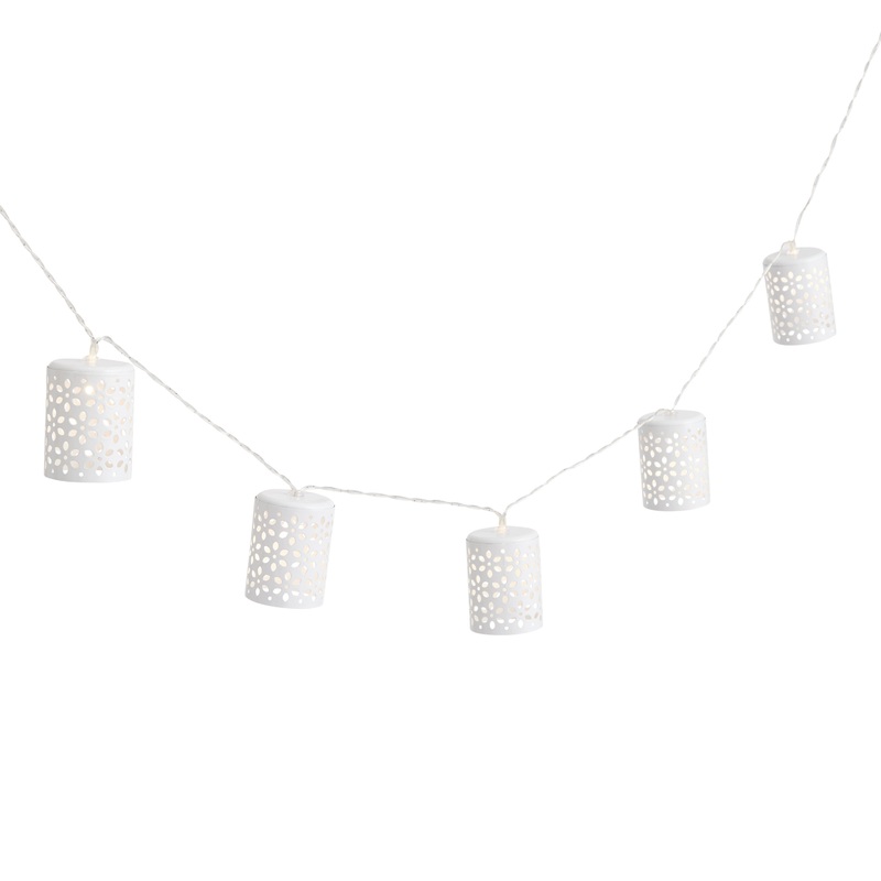 White Metal Floral Cylinder 10 Bulb Solar LED String Lights