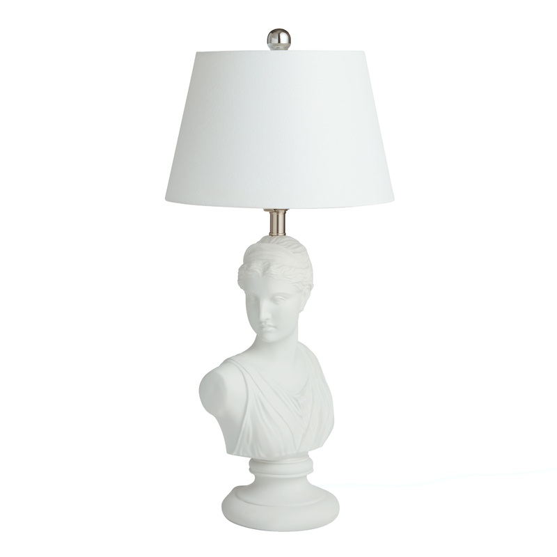 White Resin Diana Bust Figural Table Lamp