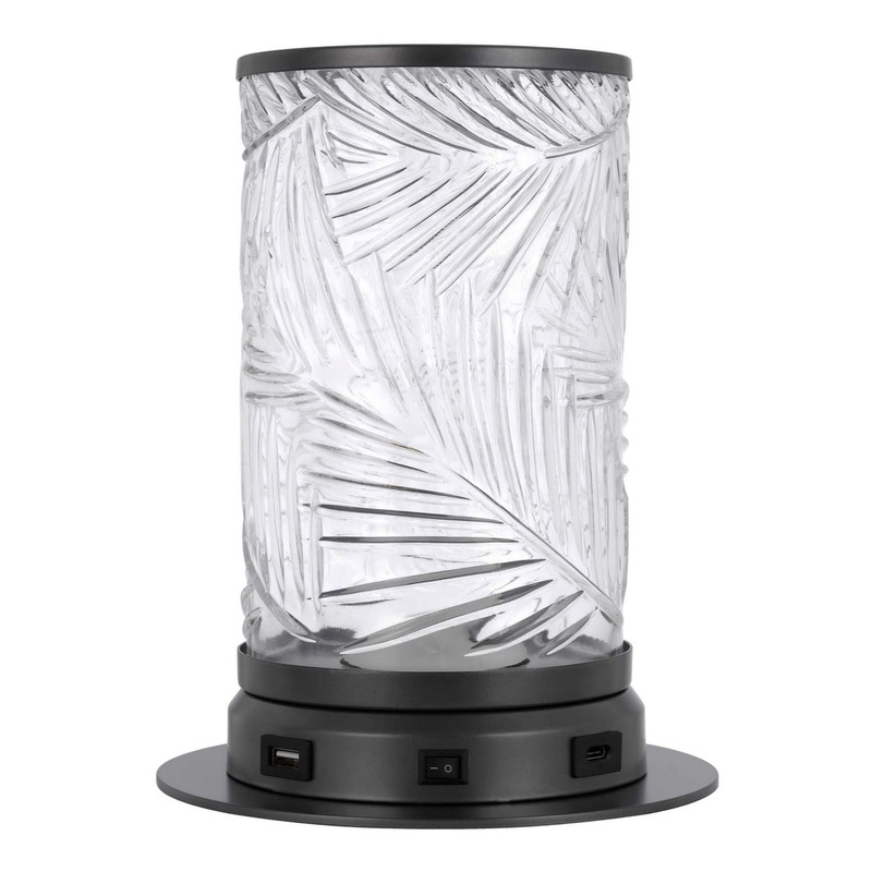 Yeate Glass Etched Leaf Accent Lamp with USB Port