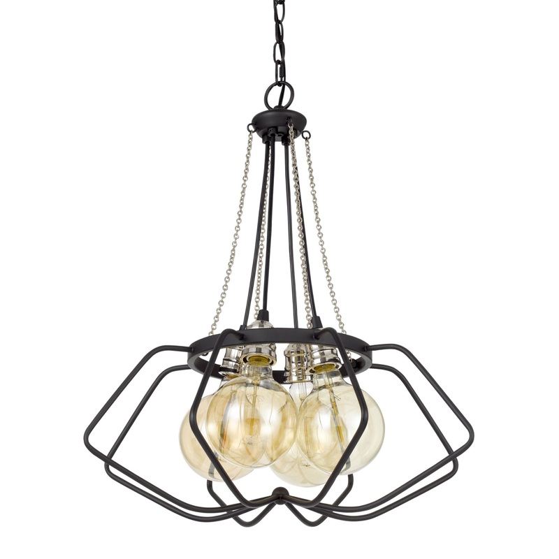 Alberta Black and Chrome Metal Industrial 4 Light Chandelier