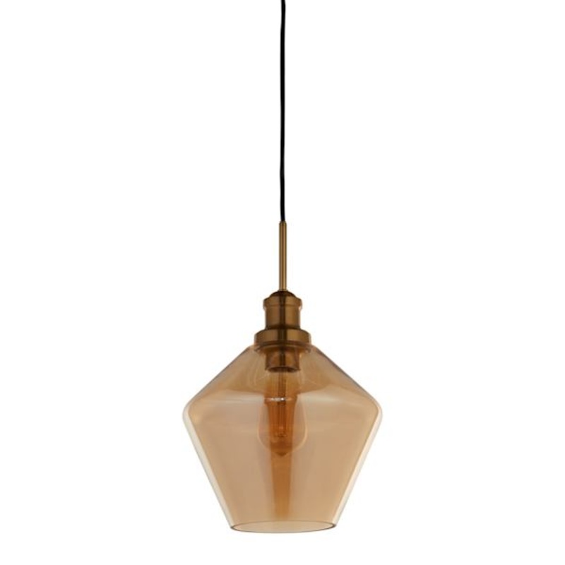Amber Geo Glass Hardwire Pendant Light, 9″