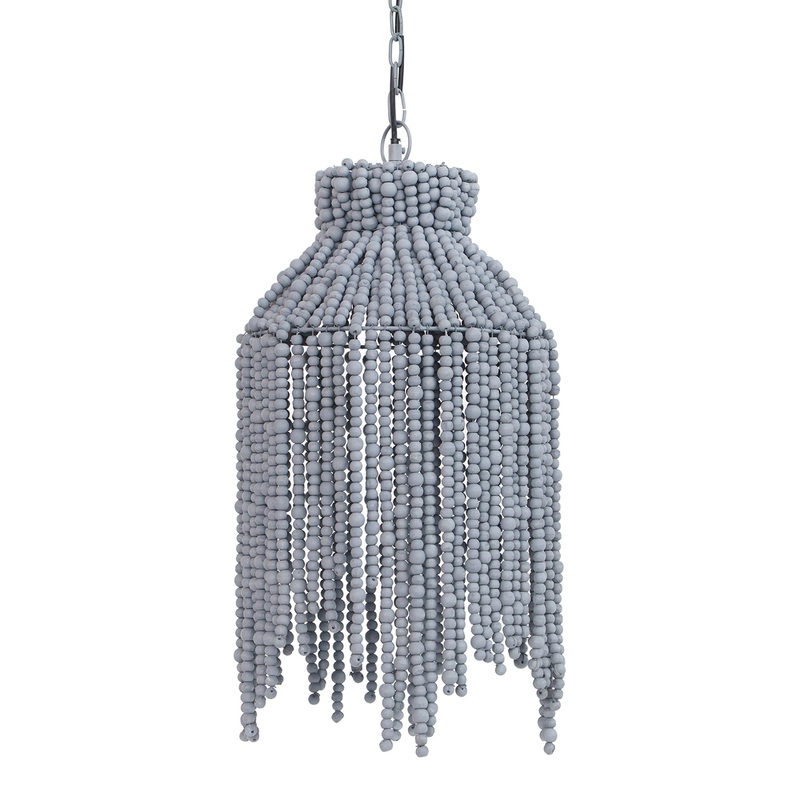 Baffin Gray Wood Beaded Pendant Lamp