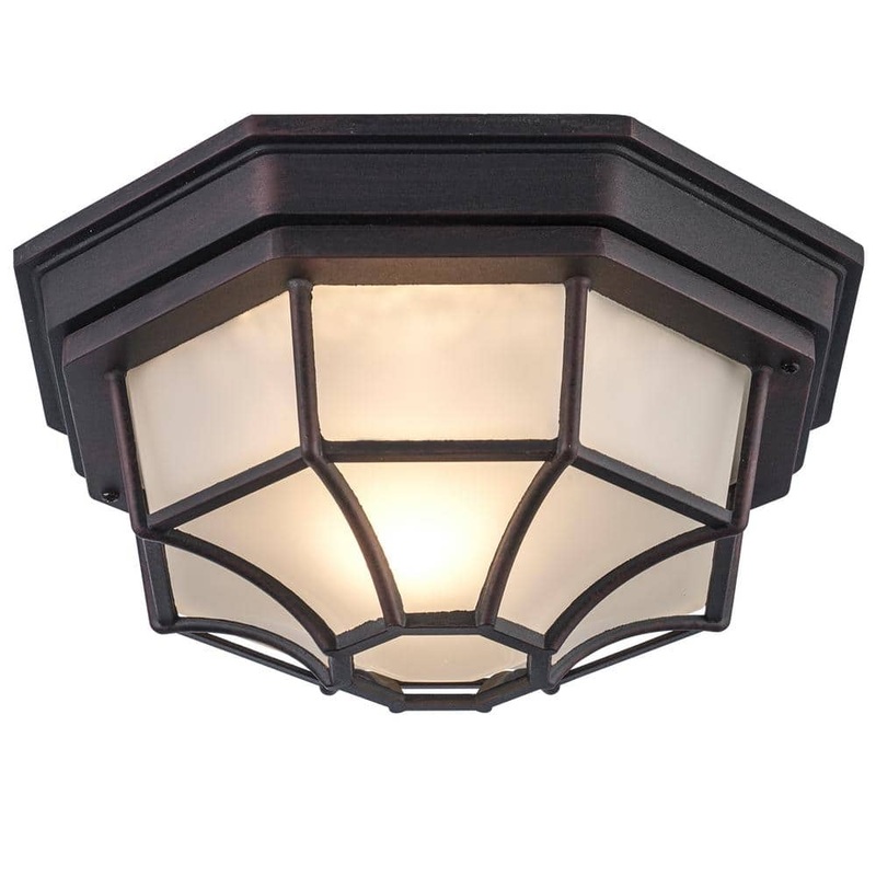 Bel Air Lighting Benkert 11 in. 1-Light Rust Outdoor Flush Mount Ceiling Light Fixture with Frosted Glass 40582 RT