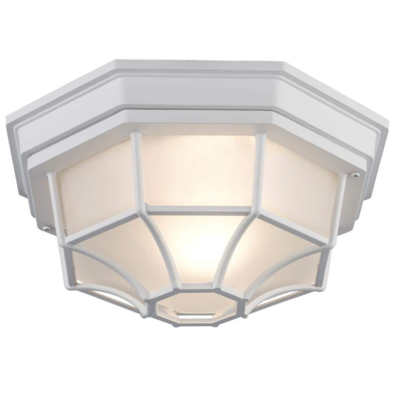 Bel Air Lighting Benkert 11 in. 1-Light White Outdoor Flush Mount Ceiling Light Fixture with Frosted Glass 40582 WH