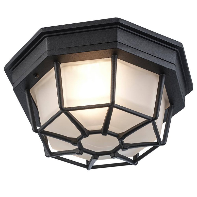 Bel Air Lighting Benkert 9 in. 1-Light Black Outdoor Flush Mount Ceiling Light Fixture with Frosted Glass 40581 BK