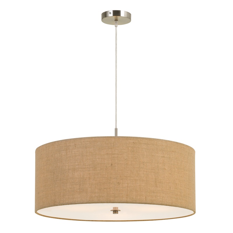 Billie Large Natural Burlap Drum 3 Light Pendant Lamp