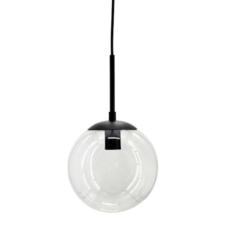 Black Glass Globe Hardwire Pendant Light, 9″