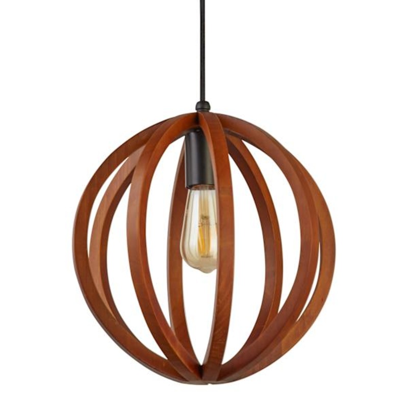 Brown Wood Sphere Hardwire Pendant Light, 12″
