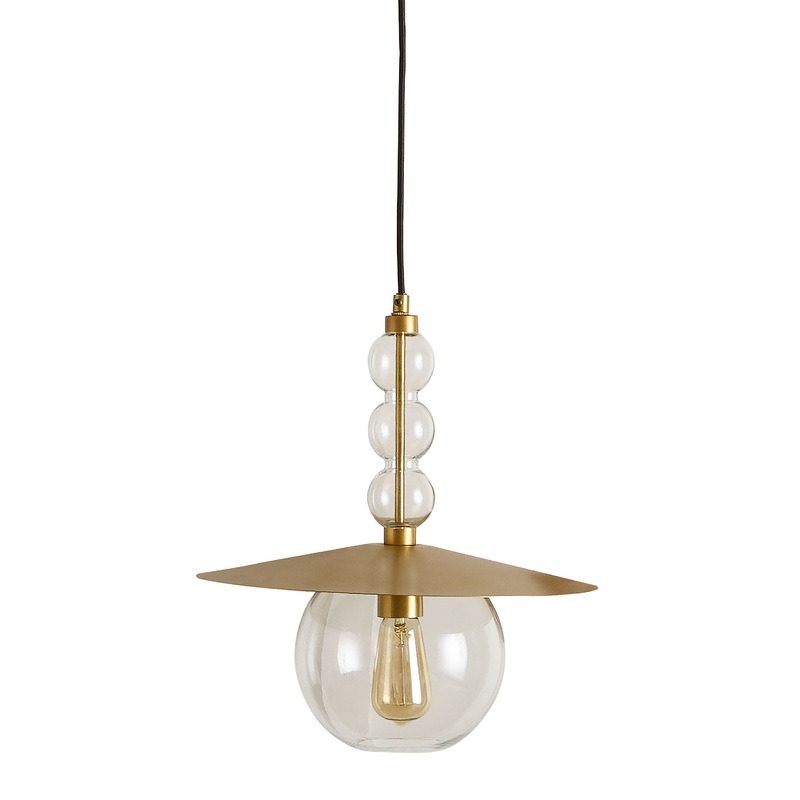 Clear Blown Glass Bauble and Gold Metal Pendant Lamp