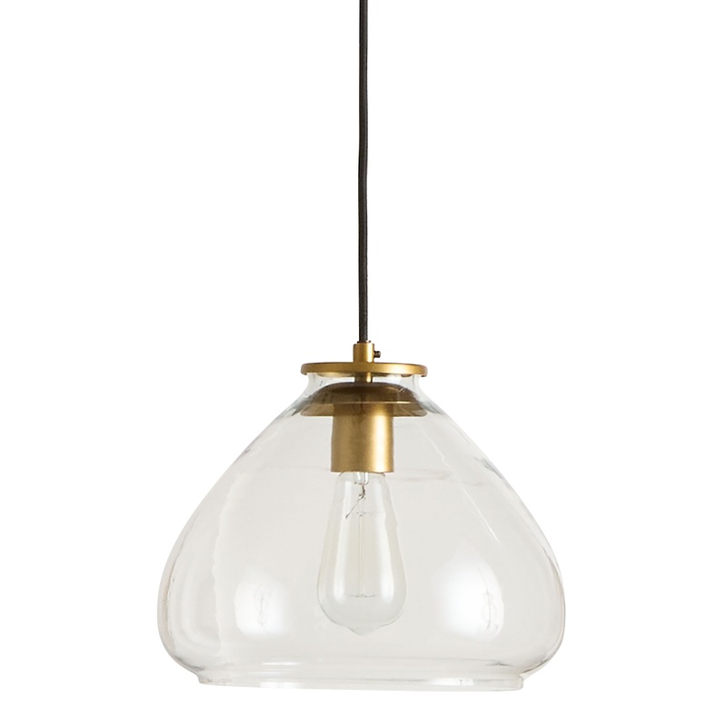 Clear Blown Glass Teardrop and Gold Metal Pendant Lamp