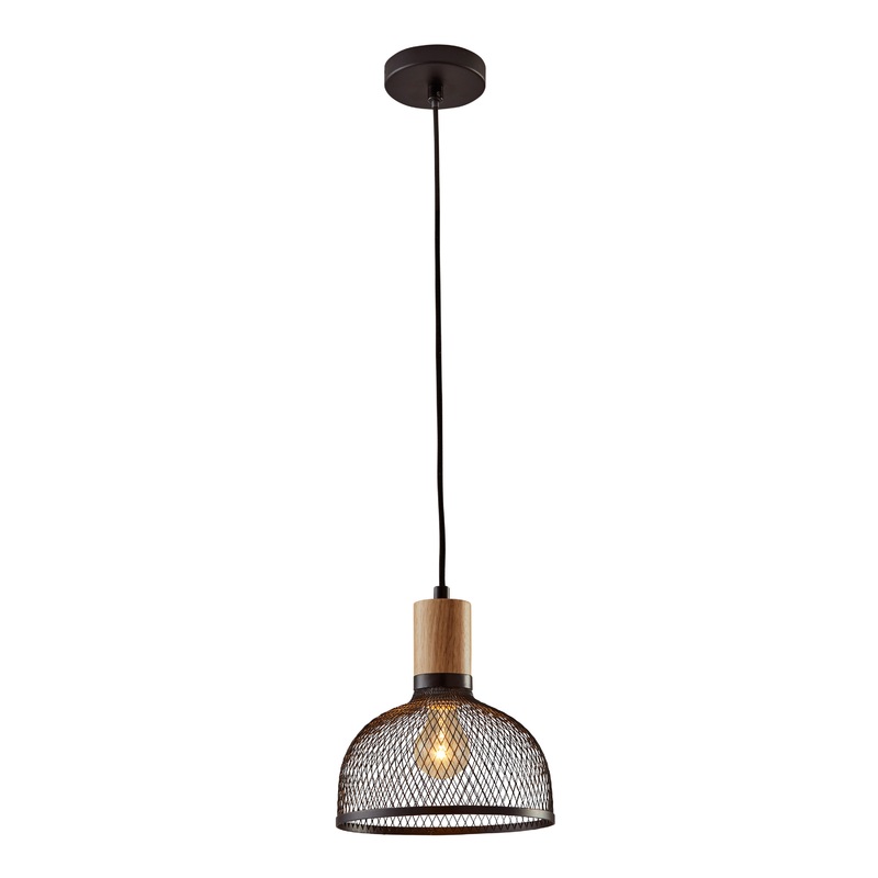 Clint Small Black Mesh And Wood Pendant Lamp