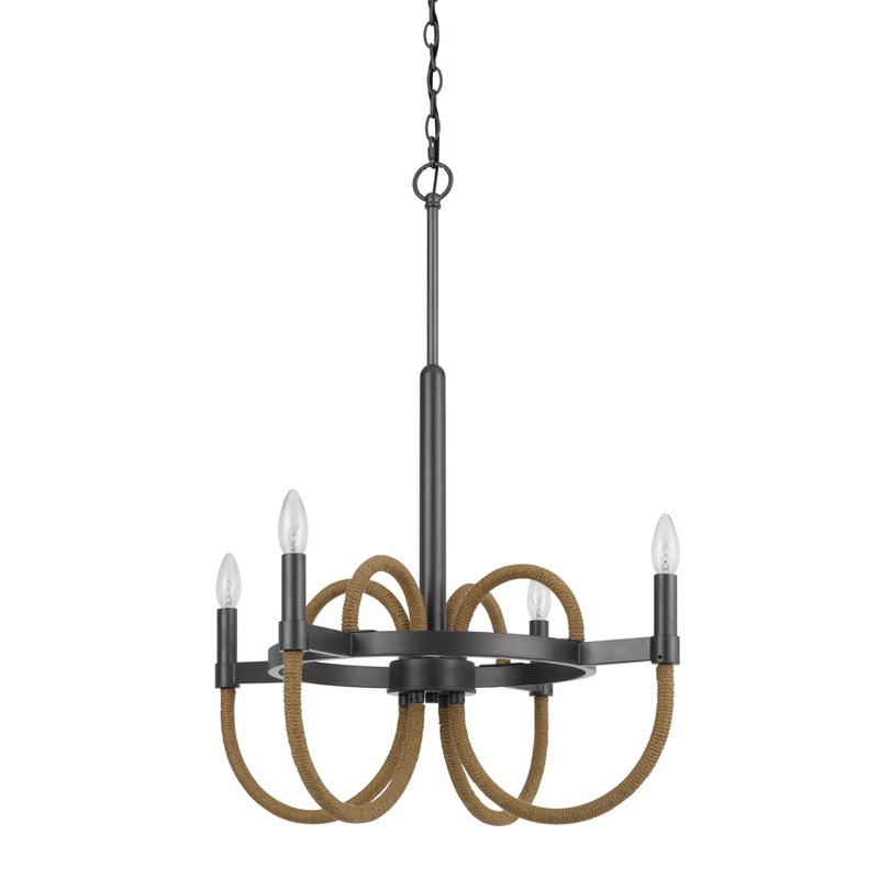 Covent Black Metal and Burlap Farmhouse 4 Light Chandelier