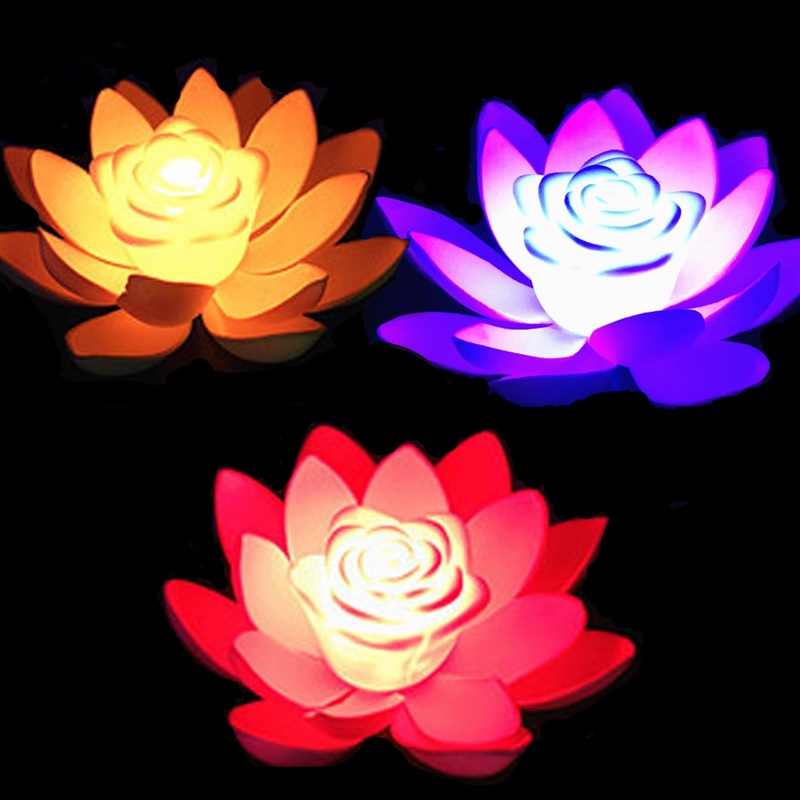 FGX 3 LED lotus light color-changing lotus candle LED Lotus Lantern Colorful Seerose battery-operated waterproof mixed colors for garden aquarium swimming pool festival party decoration