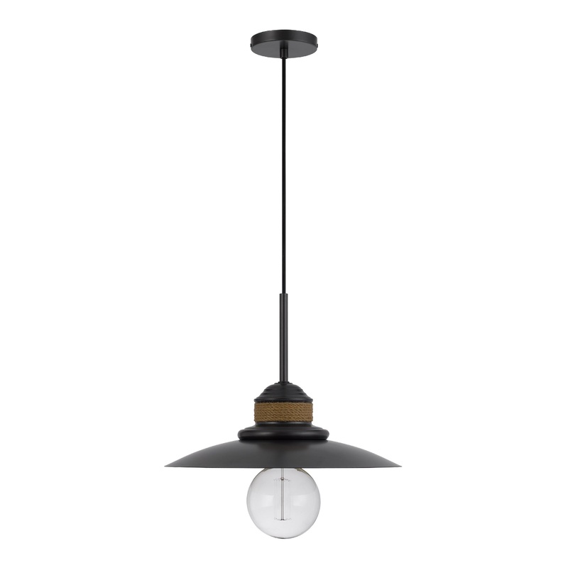 Florian Black Metal And Burlap Pendant Lamp