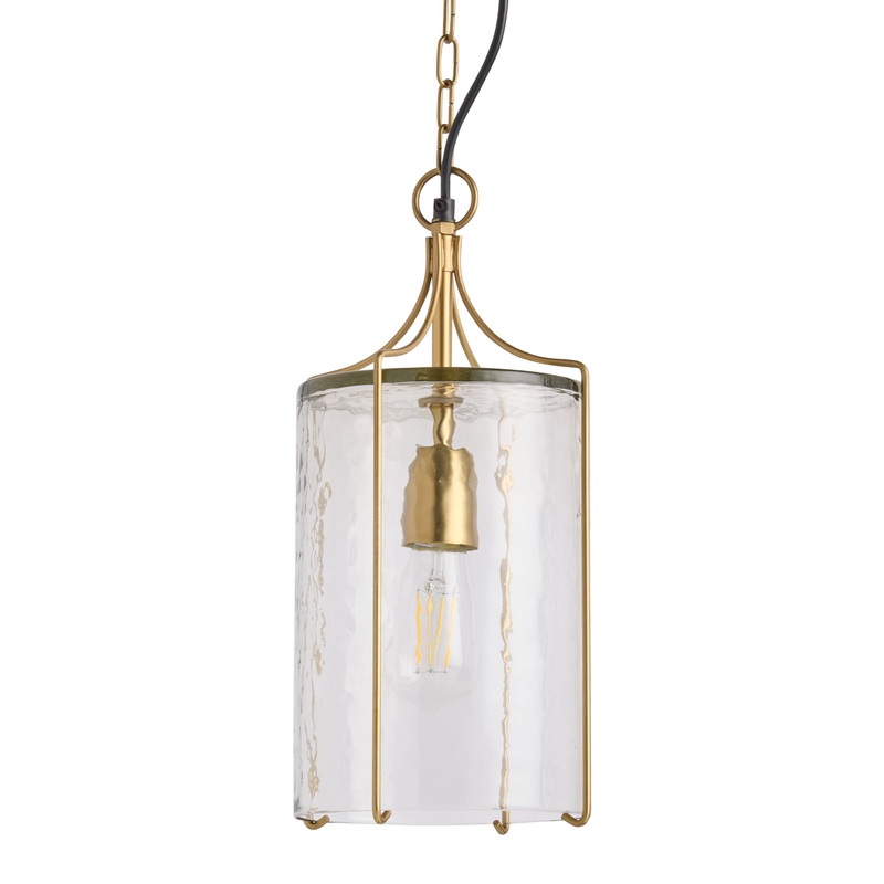Glass and Antique Brass Metal Cylinder Textured Pendant Lamp