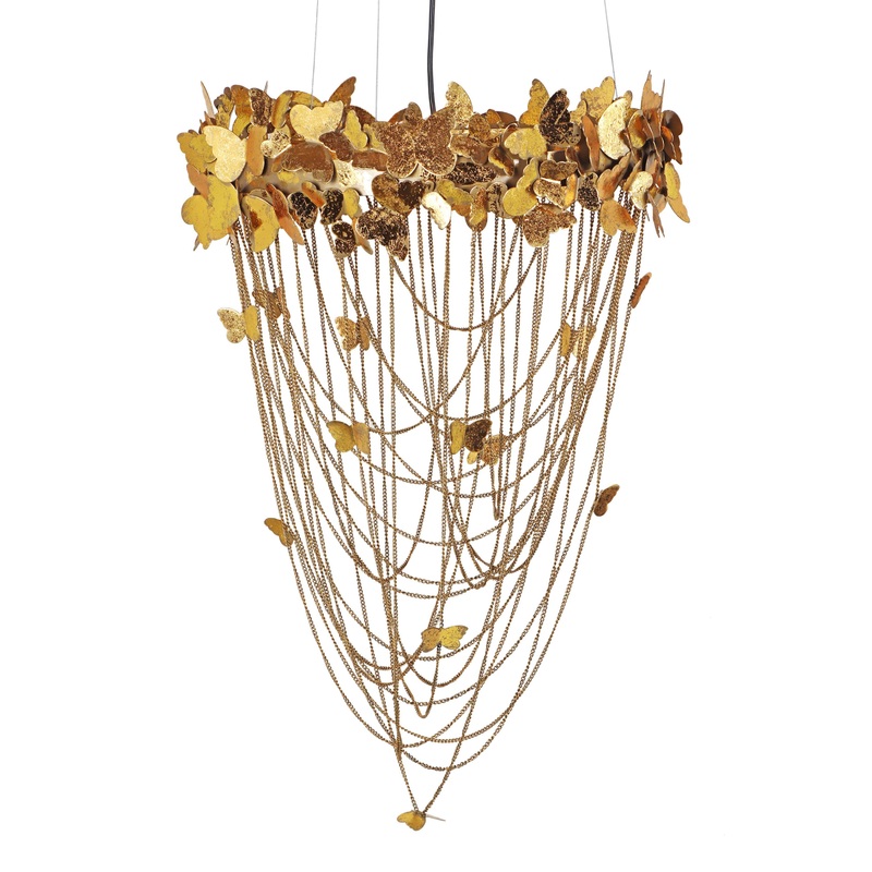 Gold Metal Butterfly 3 Light Chandelier