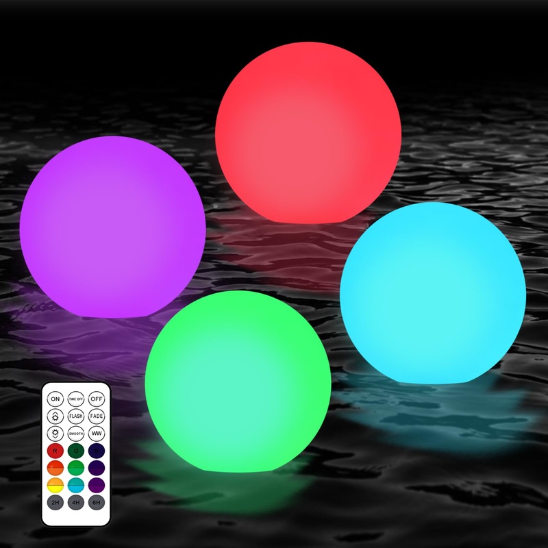 Iwtbnoa 4 pieces of floating pool lighting 16 RGB color change pool night light IP68 waterproof LED pool light with remote control LED mood ball light for children’s gift pool