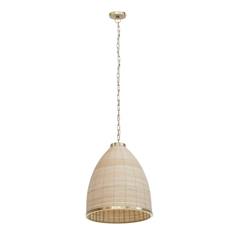 Kelsey Rattan And Gold Metal Pendant Lamp