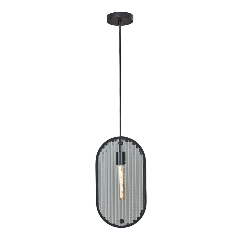 Landon Black Metal And Textured Glass Pendant Lamp