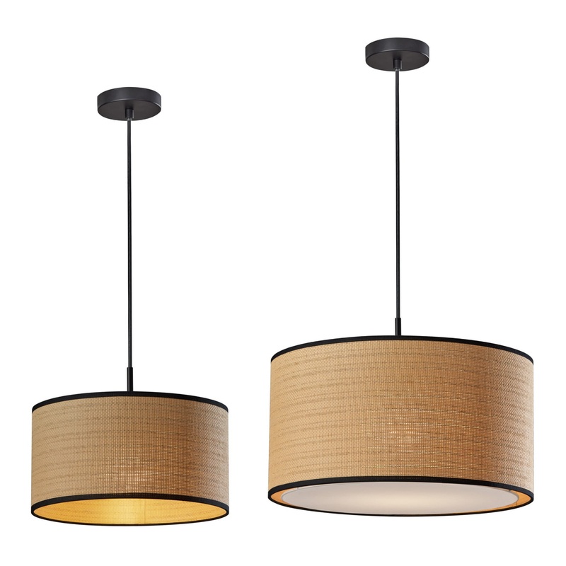 Landor Natural And Black Woven Drum Pendant Lamp