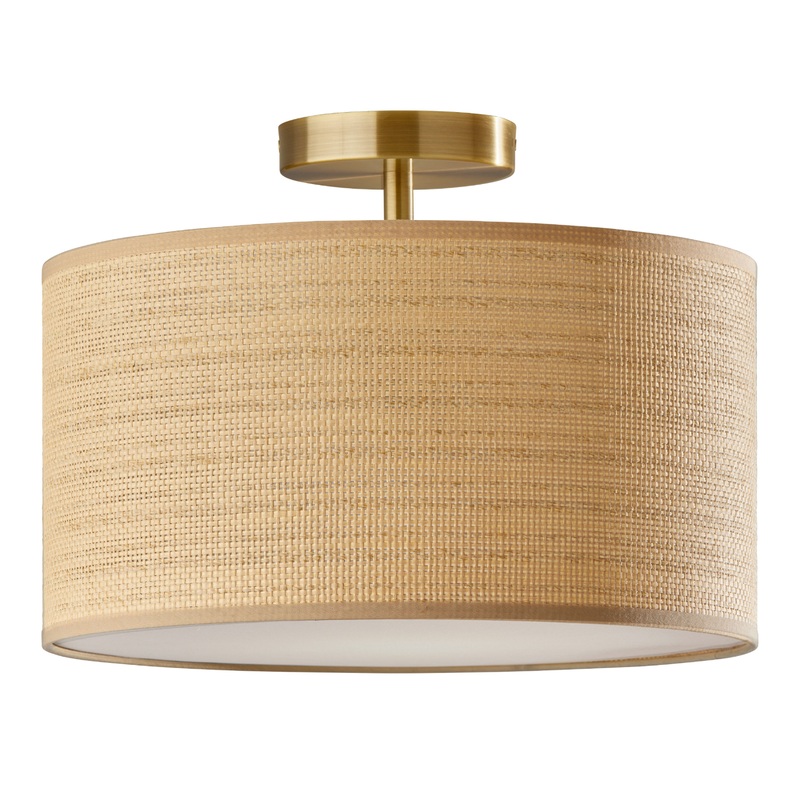 Landor Natural Woven Drum Semi Flush Mount Ceiling Light