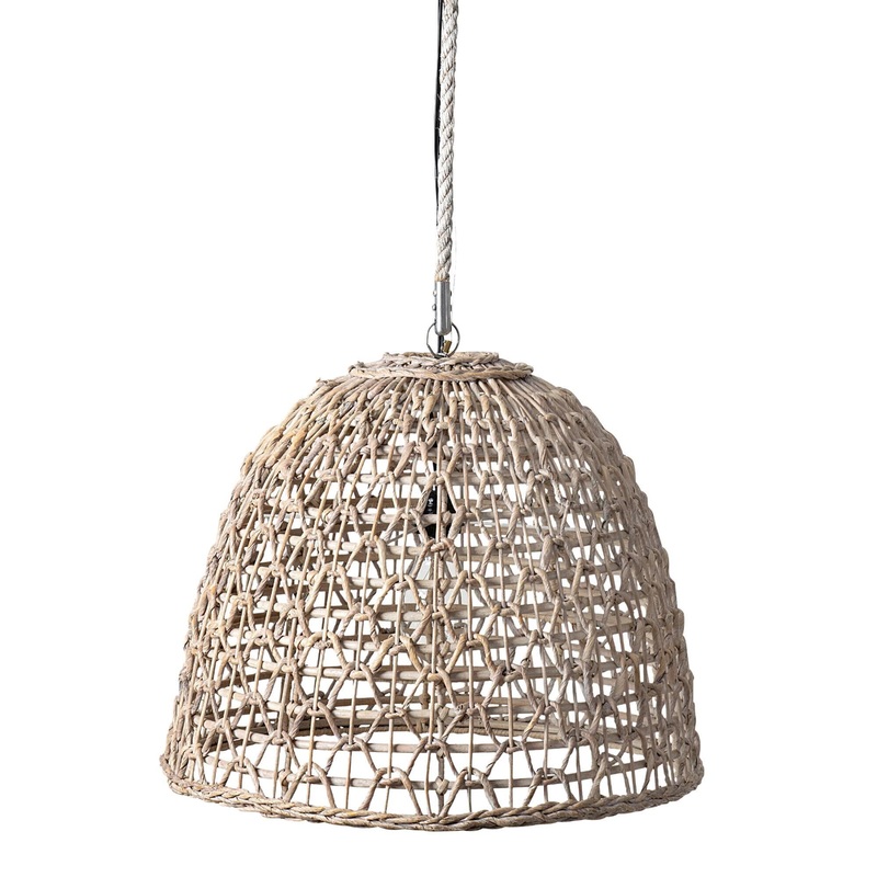 Luna Whitewash Geometric Open Weave Abaca Pendant Lamp