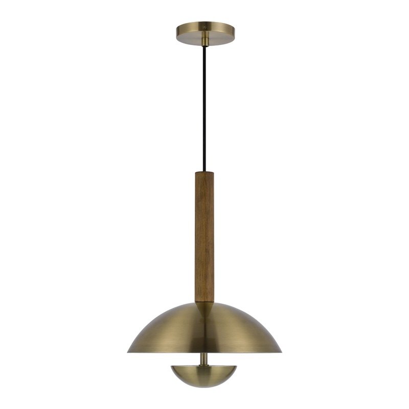 Marius Antique Brass And Wood Dome Pendant Lamp