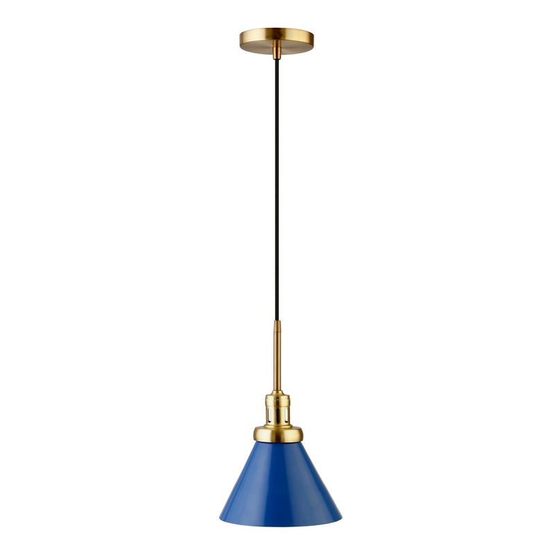 Matt Blue Metal Cone Shade Pendant Lamp