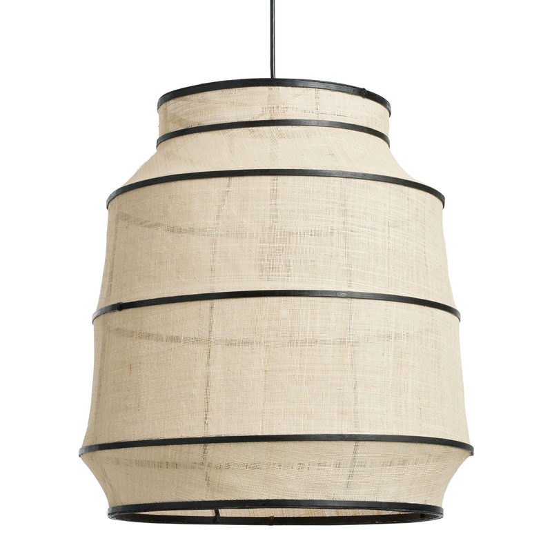 Nara Natural Raffia and Black Bamboo Lantern Pendant Lamp