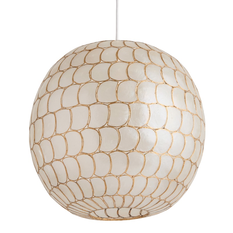 Natural Capiz and Gold Metal Globe Wavy Pendant Lamp