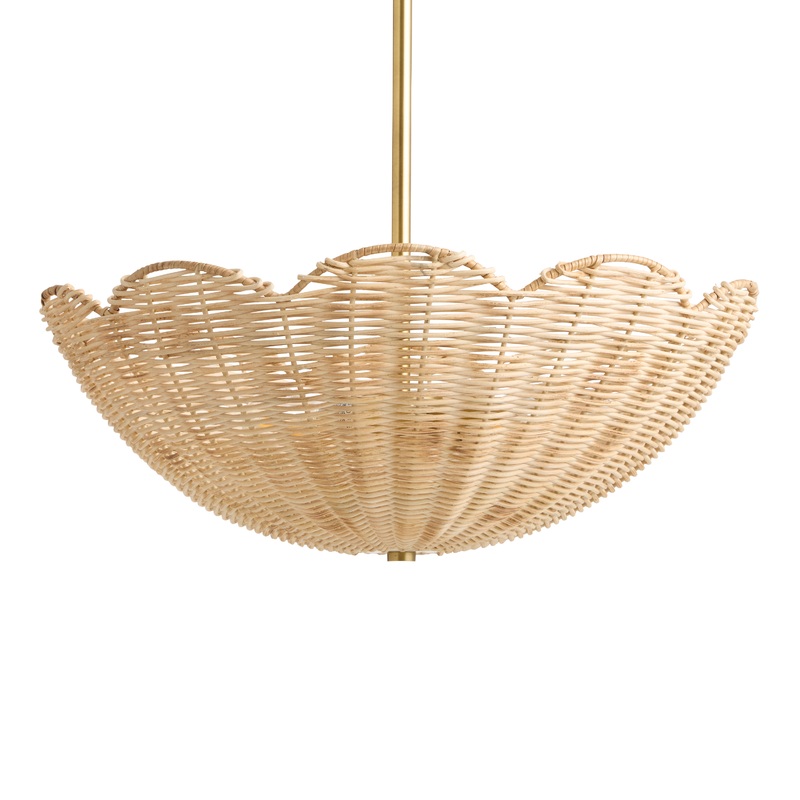 Natural Rattan Scalloped Shade 2 Light Pendant Lamp