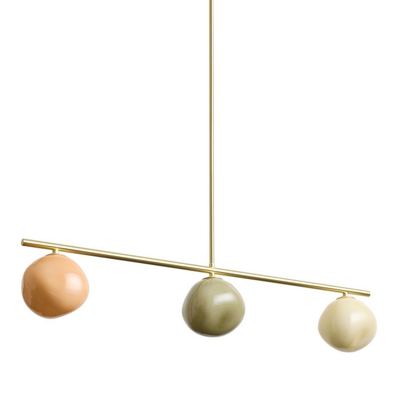 Orla Tricolor Blown Glass Orb and Brass 3 Light LED Chandelier