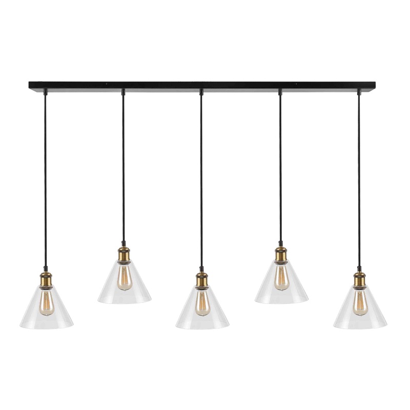 Presta Black Metal And Glass 5 Light Pendant Lamp