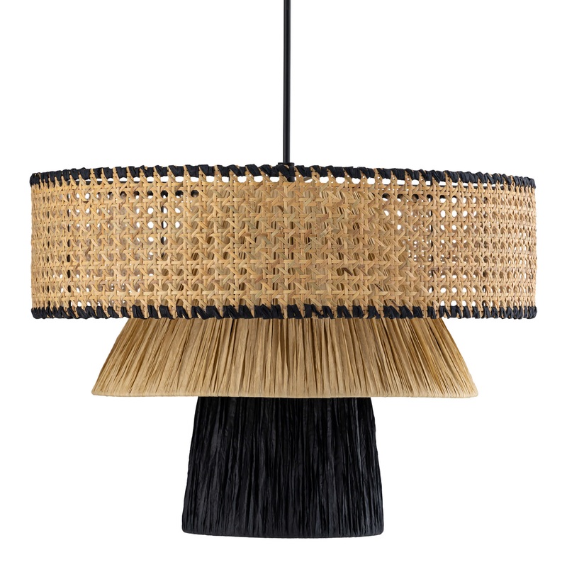 Seaton Natural and Black Raffia Geo 3 Tier Pendant Lamp