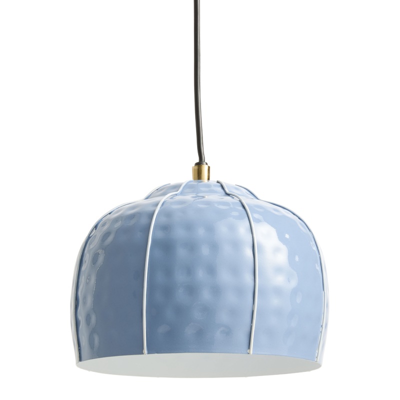 Sky Blue and White Enameled Dome Pendant Lamp