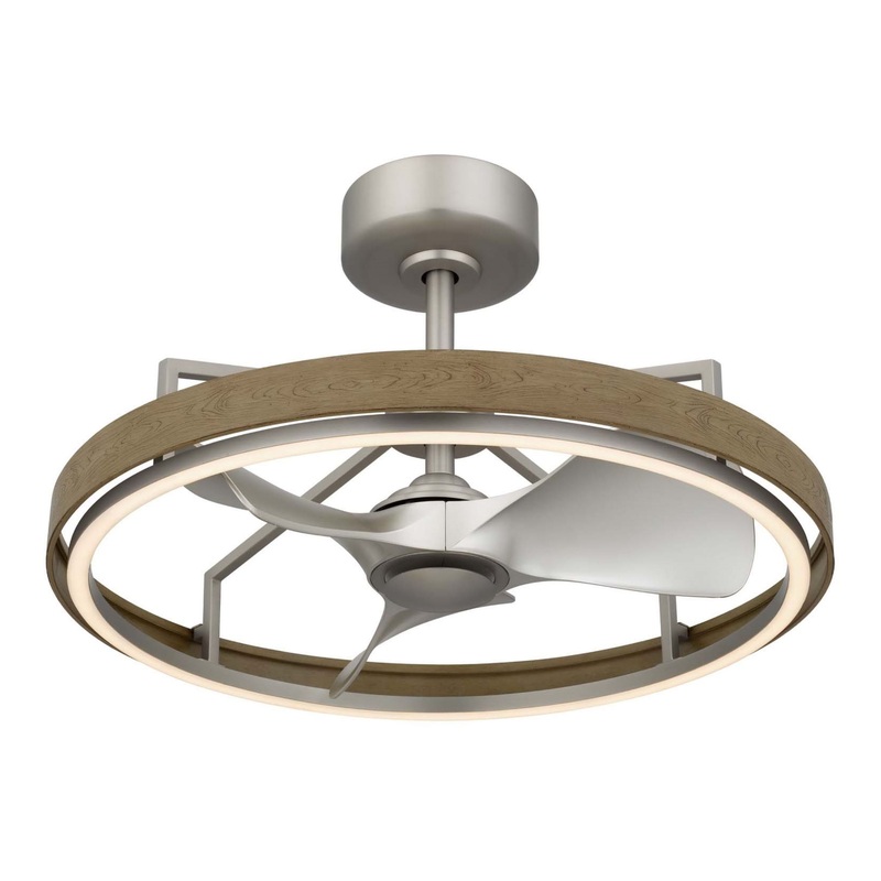 Stedham Brushed Steel and Faux Wood Ceiling Light with Fan