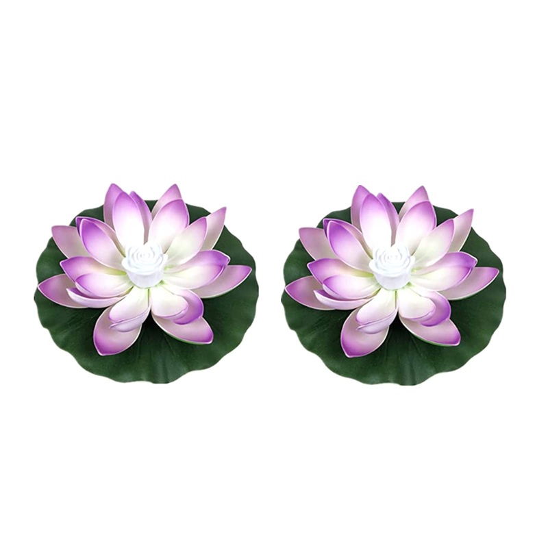 Yeehliny floating lotus lights LED waterproof solar water lily floating solar light Lotus flower night lamp Lotus blossom Lotus leaf pond light for Pool pond garden decoration (18cm-2PC-02#)