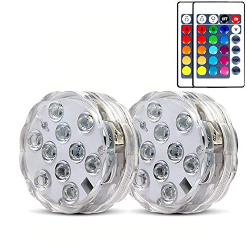 2 Pack Submersible LED Lights Waterproof Pool Lights Underwater with 16 Colors Remote Control Lights for Aquarium Vase Bath Hot Tub Halloween Christmas Swimming Pool and Party Decoration Multi-colored 2pack