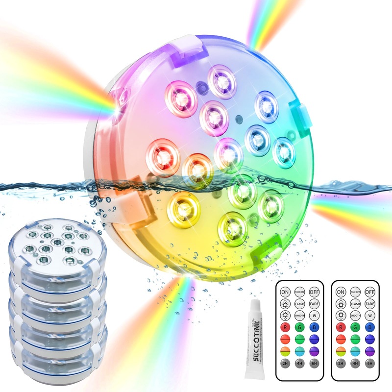 4 pieces underwater light 16 LED pool lighting underwater magnetic magnetic with remote control waterproof RGB color change pool decol lights for swimming pool fountain pond aquarium party battery-YCD-4