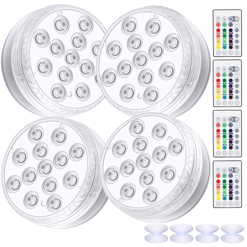 Aled Light underwater LED RGB Lights 4 pieces 13 LED waterproof LED lights Multi color change pond lighting with remote control 8 x suction cup LED light for vase base pool fish tank decoration