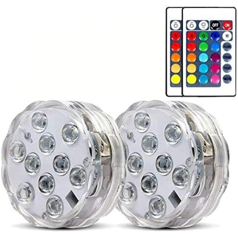 Anzin underwater light with remote control multicolor pool lighting RGB LED 2 pieces of waterproof color change LED magic lights for pool vase spa aquarium pond wedding (2 pieces)