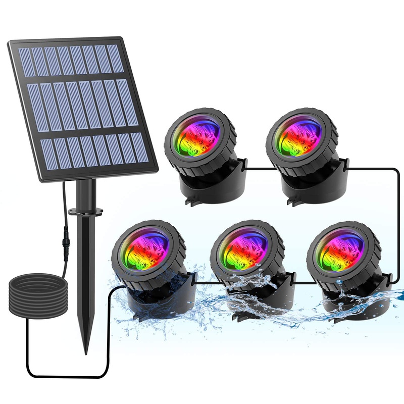 Coreslux solar pond lighting RGB solar underwater spotlight outside diving spotlights adjustable underwater lights RGB color change IP68 waterproof garden headlight (5 pieces)