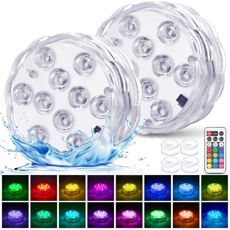 Daphomeu Underwater Light with remote control – waterproof and battery -operated – RGB multi -color change – for pool vase spa aquarium pond whirlpool party decoration (4 pieces)