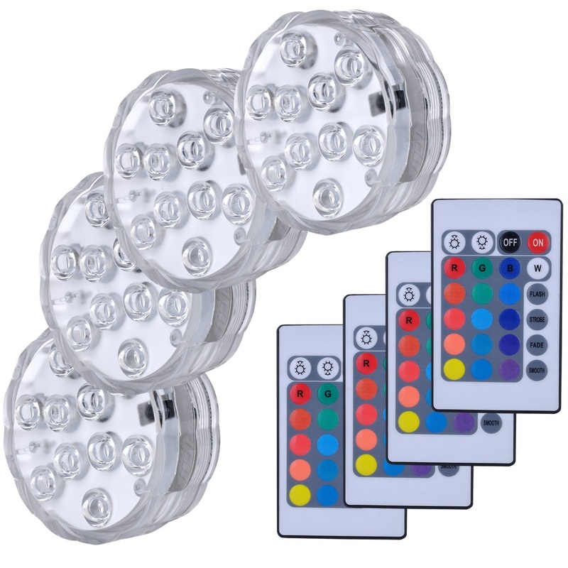 Hitopin 4 Pieces Submersible LED Lights Waterproof Underwater Submersible Led Lights with Remote Control Waterproof Underwater Lights Pond Lights for Decorate Party Wedding Halloween Christmas