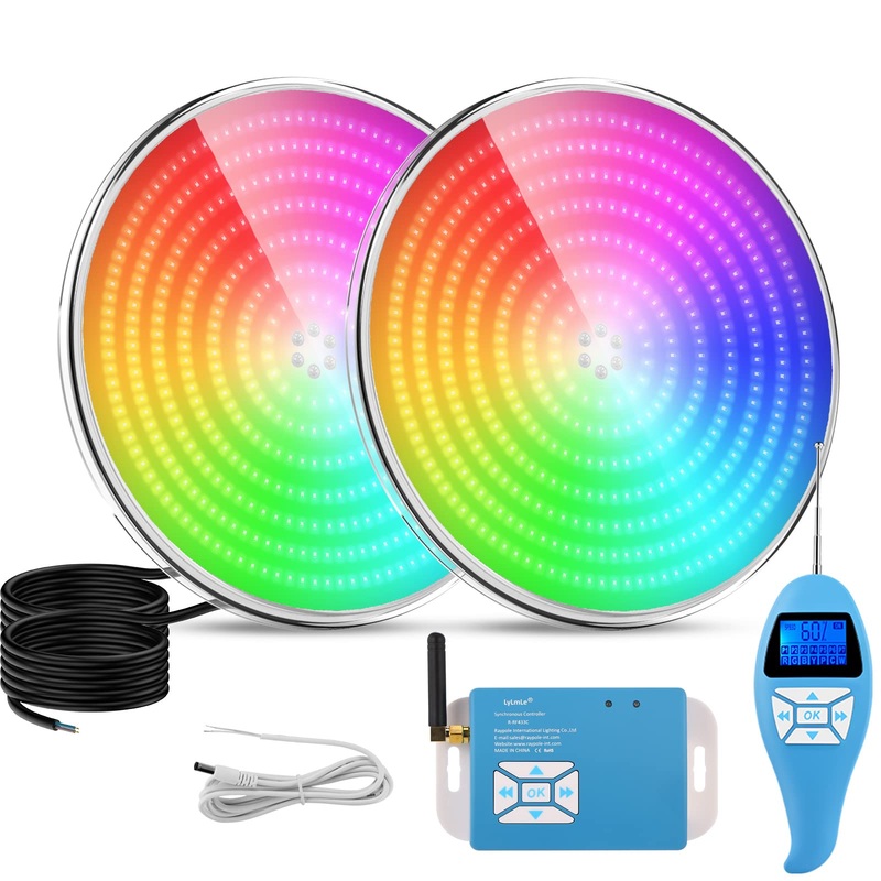 Lylmle resin filled LED pool lighting par56 35w ultra-lach RGB color change pool headlight external synchronization with remote control dimmable swimming pool lamp IP68 waterproof 12V AC (2-pack) 2 pack